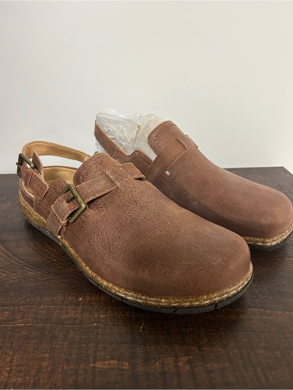 Earth Elmonte Round Toe Casual Buckle Slingback Clogs Medium Brown Leather 9.5 M